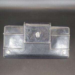 Etienne Aigner Black Leather Wallet Vintage Logo Snap Closure